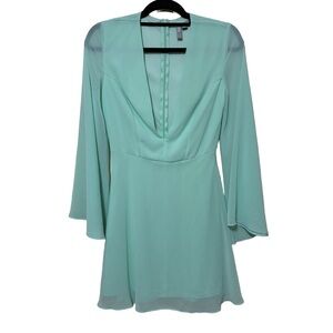 Asos A-Line Pleated Mini Dress Women’s 4 Mint Green Bell Sleeve Fully-Lined
